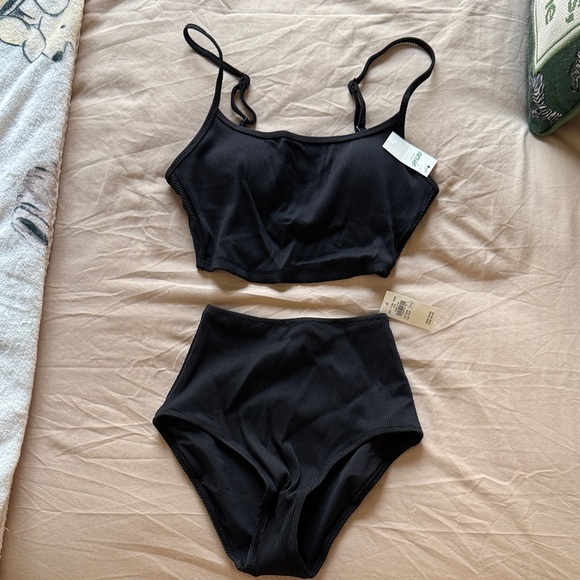 aerie Other - aerie Black Ribbed High-Waist Bikini Set